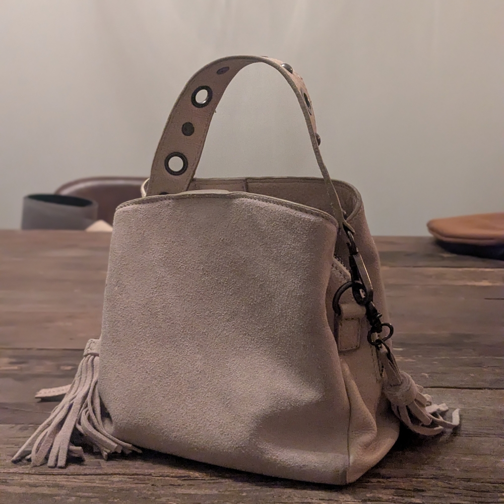 Free People Beige Suede Mini Bag with Fringe